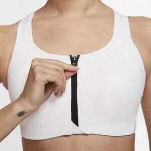 NWT Nike Dri Fit Shape High Support Padded Zip Up Sports Bra Womens Large White